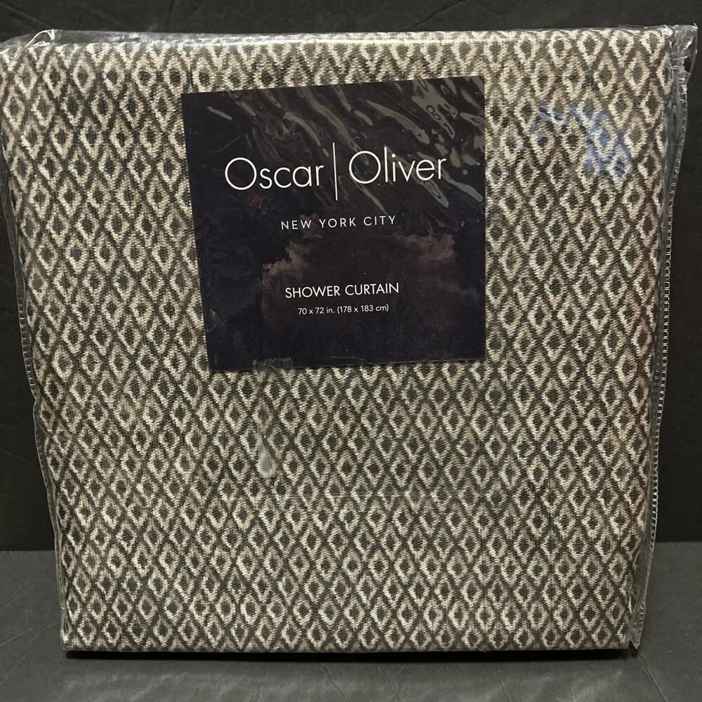 Oscar Oliver Ozark Shower Curtain Black Tan Geometric Diamond Pattern 70x72 NEW